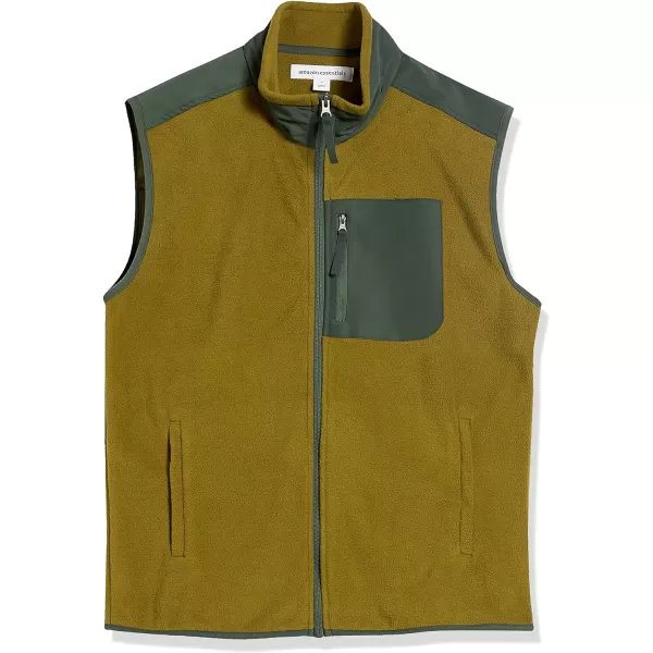 Amazon Essentials Mens FullZip Polar Fleece Vest Available in Big amp TallPolyester Golden Olive Color Block