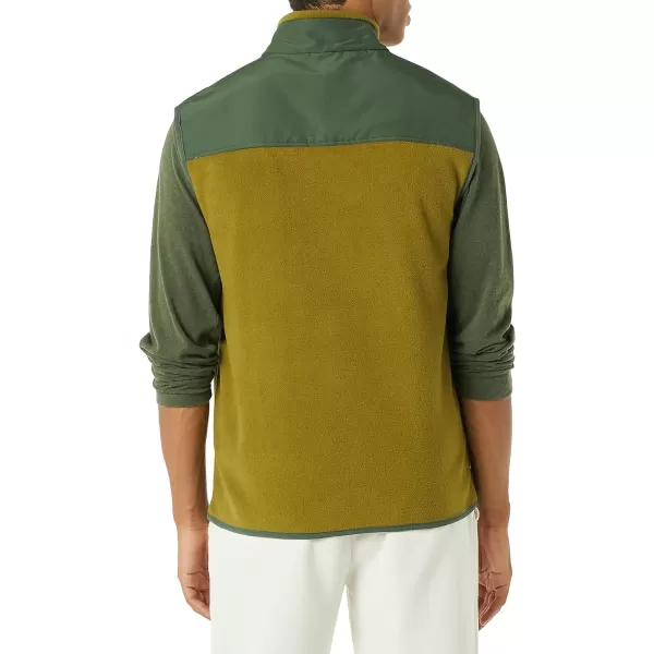 Amazon Essentials Mens FullZip Polar Fleece Vest Available in Big amp TallPolyester Golden Olive Color Block