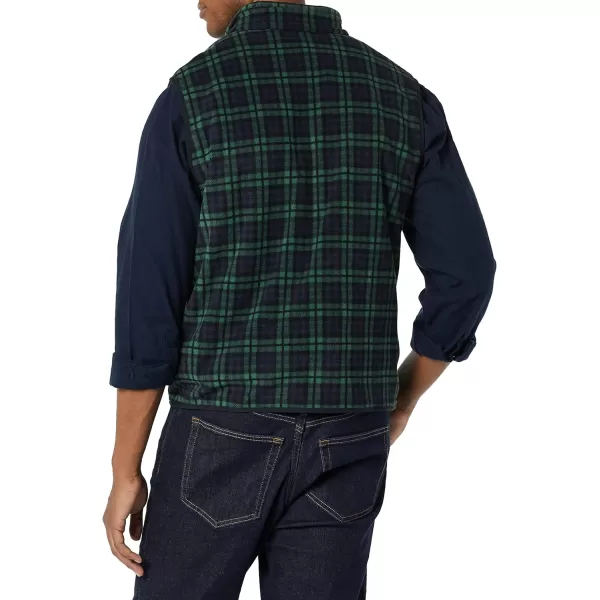 Amazon Essentials Mens FullZip Polar Fleece Vest Available in Big amp TallPolyester NavyGreen Plaid