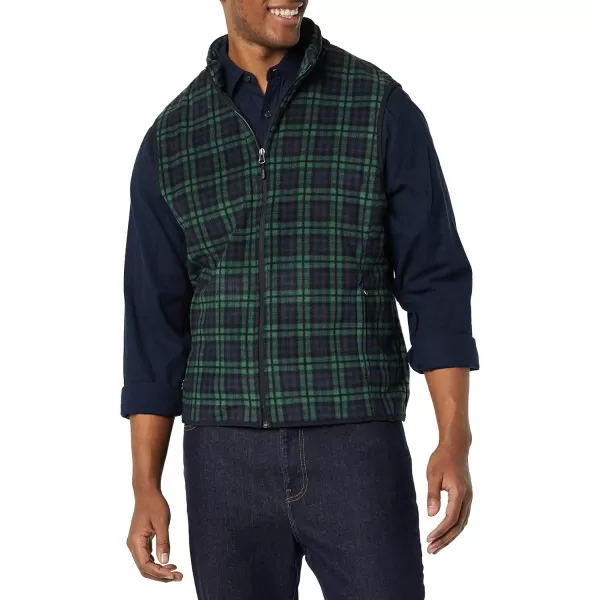 Amazon Essentials Mens FullZip Polar Fleece Vest Available in Big amp TallPolyester NavyGreen Plaid