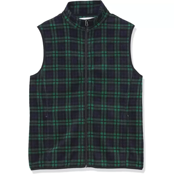 Amazon Essentials Mens FullZip Polar Fleece Vest Available in Big amp TallPolyester NavyGreen Plaid