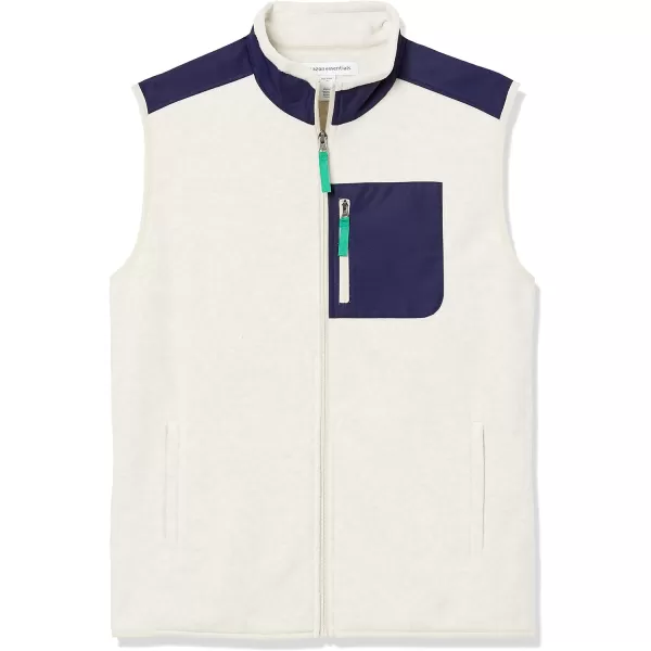 Amazon Essentials Mens FullZip Polar Fleece Vest Available in Big amp TallPolyester OatmealNavy Color Block