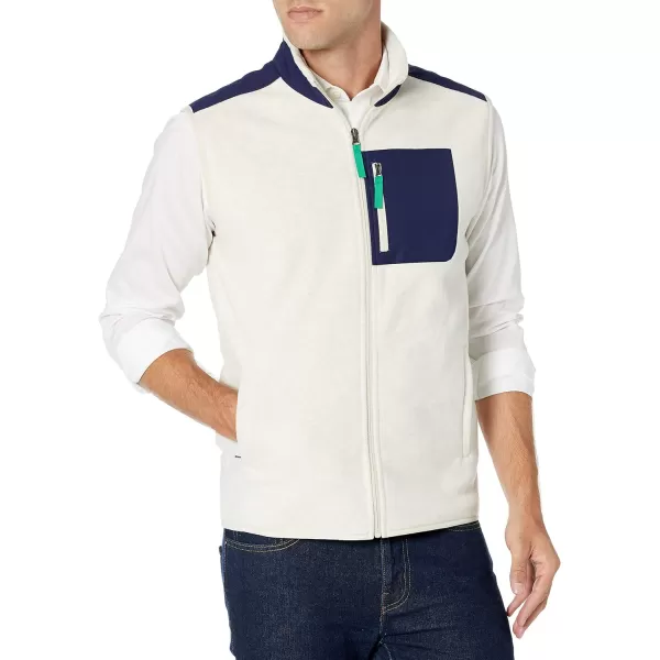 Amazon Essentials Mens FullZip Polar Fleece Vest Available in Big amp TallPolyester OatmealNavy Color Block