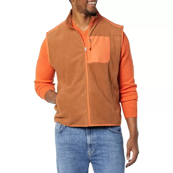 Amazon Essentials Mens FullZip Polar Fleece Vest Available in Big amp TallPolyester Peach Tobacco Brown Color Block