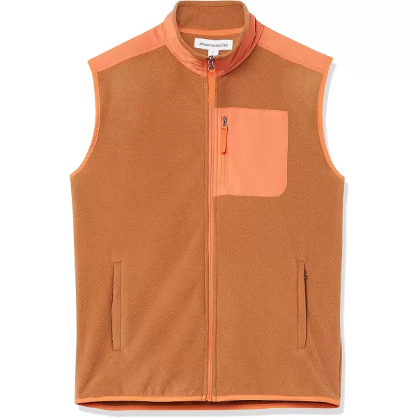 Amazon Essentials Mens FullZip Polar Fleece Vest Available in Big amp TallPolyester Peach Tobacco Brown Color Block