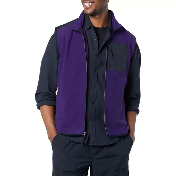 Amazon Essentials Mens FullZip Polar Fleece Vest Available in Big amp TallPolyester PurpleBlack Color Block