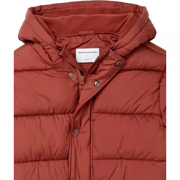 Amazon Essentials Mens Heavyweight Hooded Puffer CoatEarth Red