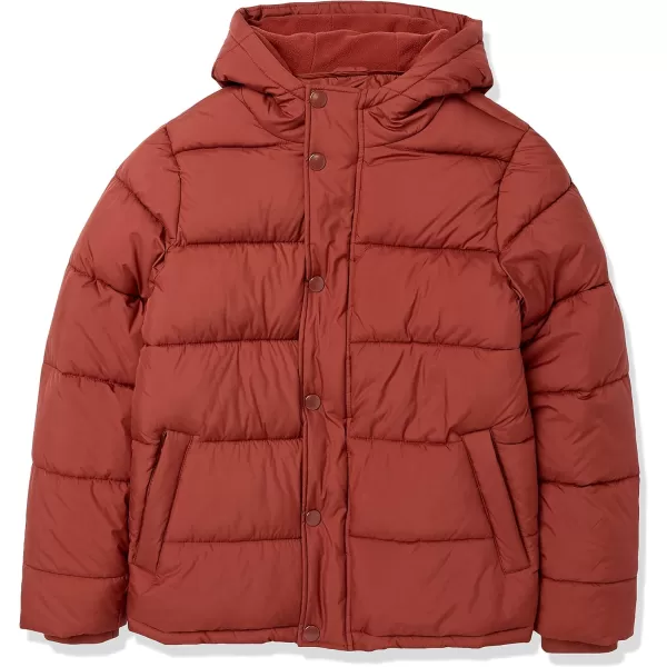 Amazon Essentials Mens Heavyweight Hooded Puffer CoatEarth Red