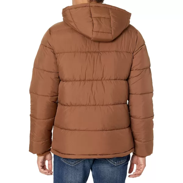 Amazon Essentials Mens Heavyweight Hooded Puffer CoatLight Brown