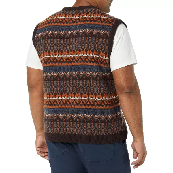 Amazon Essentials Mens Lambs Wool Sweater VestDeep Brown Fair Isle