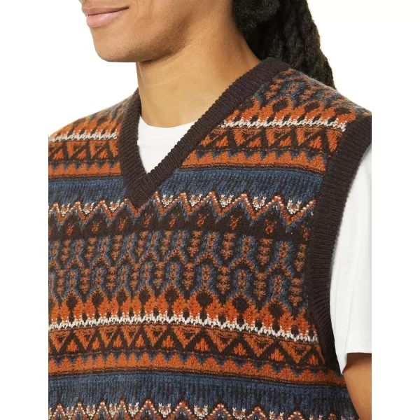 Amazon Essentials Mens Lambs Wool Sweater VestDeep Brown Fair Isle