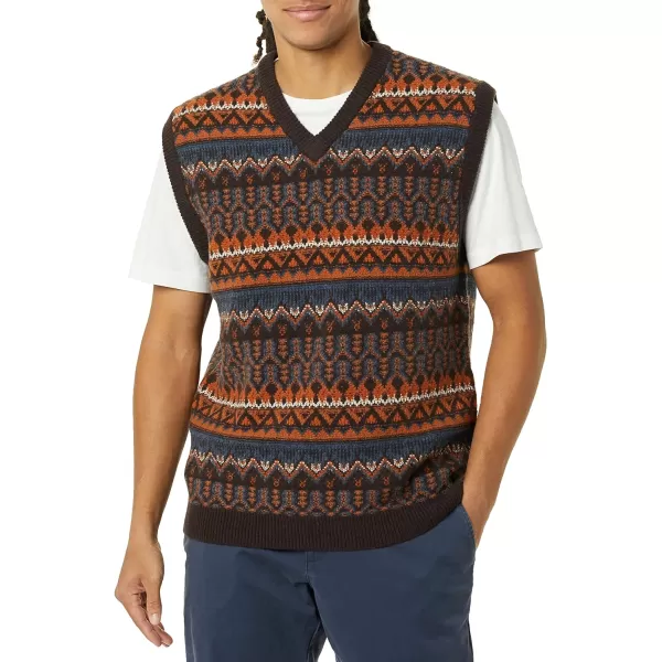 Amazon Essentials Mens Lambs Wool Sweater VestDeep Brown Fair Isle