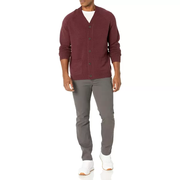 Amazon Essentials Mens Lambs Wool VNeck Cardigan Sweater Previously GoodthreadsBurgundy