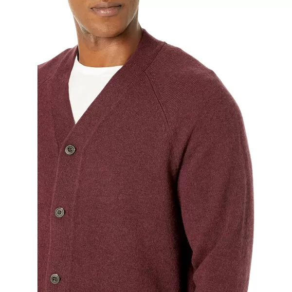 Amazon Essentials Mens Lambs Wool VNeck Cardigan Sweater Previously GoodthreadsBurgundy