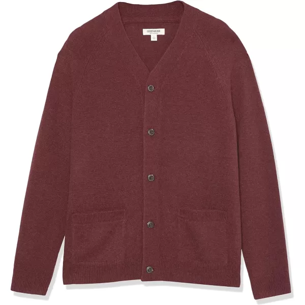 Amazon Essentials Mens Lambs Wool VNeck Cardigan Sweater Previously GoodthreadsBurgundy