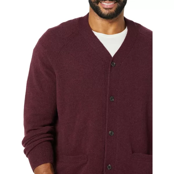 Amazon Essentials Mens Lambs Wool VNeck Cardigan Sweater Previously GoodthreadsDark Burgundy