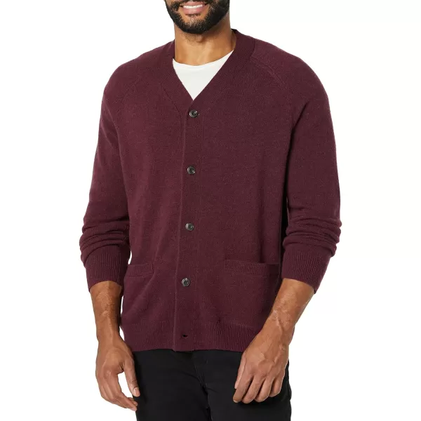 Amazon Essentials Mens Lambs Wool VNeck Cardigan Sweater Previously GoodthreadsDark Burgundy