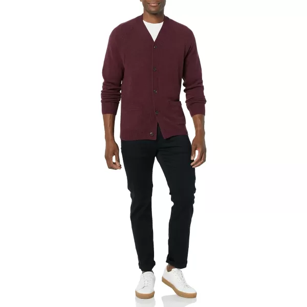 Amazon Essentials Mens Lambs Wool VNeck Cardigan Sweater Previously GoodthreadsDark Burgundy