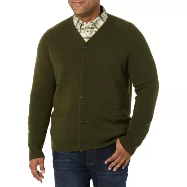 Amazon Essentials Mens Lambs Wool VNeck Cardigan Sweater Previously GoodthreadsDark Olive