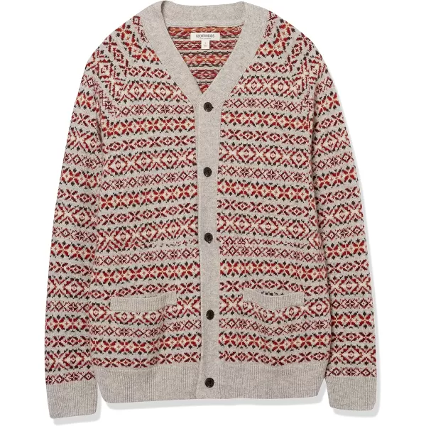 Amazon Essentials Mens Lambs Wool VNeck Cardigan Sweater Previously GoodthreadsOatmeal Fair Isle