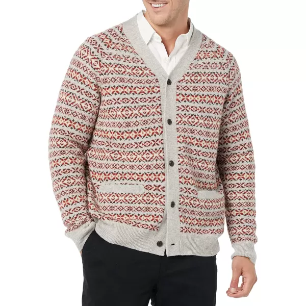 Amazon Essentials Mens Lambs Wool VNeck Cardigan Sweater Previously GoodthreadsOatmeal Fair Isle