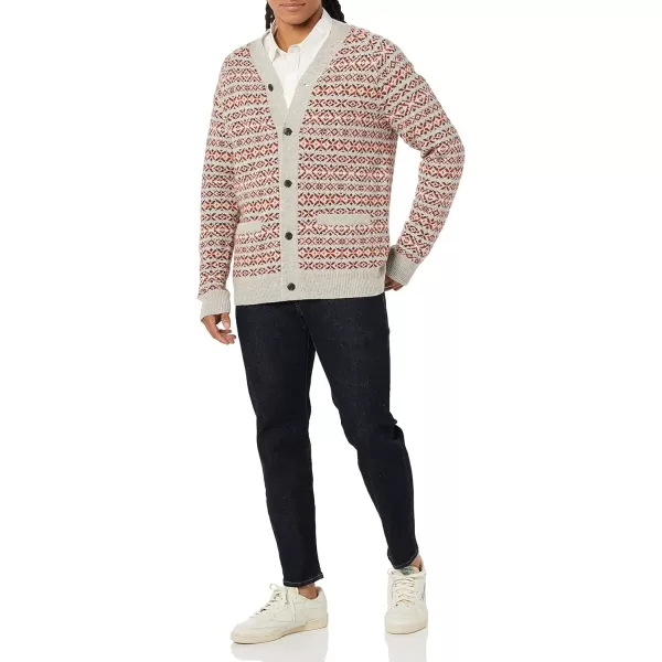 Amazon Essentials Mens Lambs Wool VNeck Cardigan Sweater Previously GoodthreadsOatmeal Fair Isle