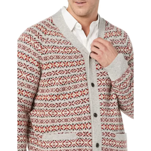 Amazon Essentials Mens Lambs Wool VNeck Cardigan Sweater Previously GoodthreadsOatmeal Fair Isle