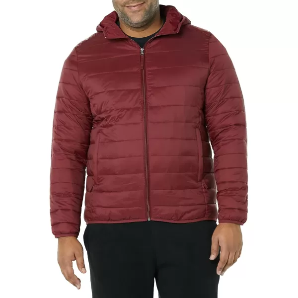 Amazon Essentials Mens Lightweight WaterResistant Packable Hooded Puffer JacketDark Red