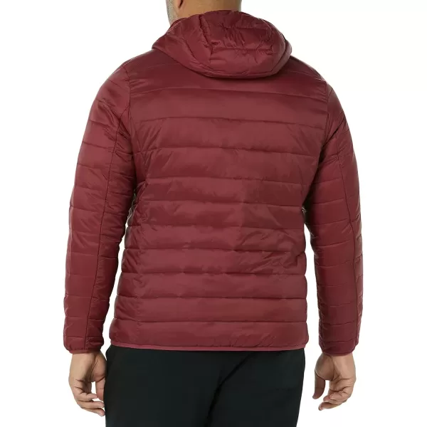 Amazon Essentials Mens Lightweight WaterResistant Packable Hooded Puffer JacketDark Red