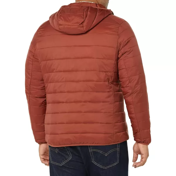 Amazon Essentials Mens Lightweight WaterResistant Packable Hooded Puffer JacketEarth Red