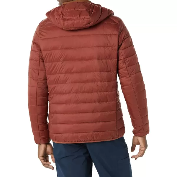 Amazon Essentials Mens Lightweight WaterResistant Packable Hooded Puffer JacketEarth Red