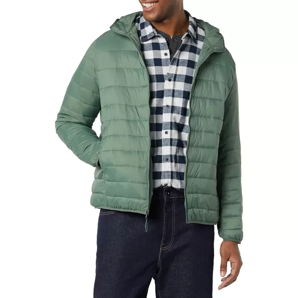 Amazon Essentials Mens Lightweight WaterResistant Packable Hooded Puffer JacketGreen