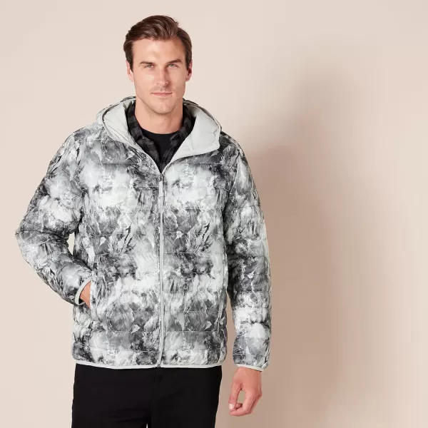 Amazon Essentials Mens Lightweight WaterResistant Packable Hooded Puffer JacketMarble Print