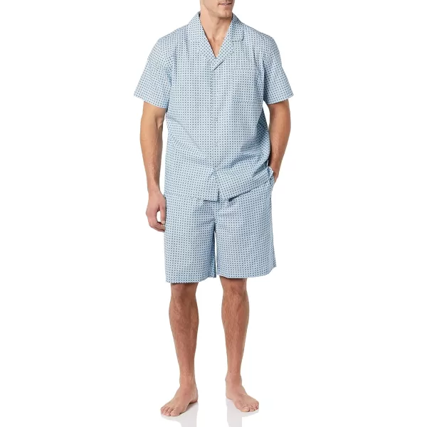 Amazon Essentials Mens Lightweight Woven Notch Collar Short Pajama SetBlue Geo Print