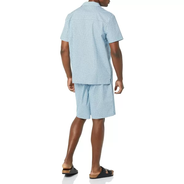 Amazon Essentials Mens Lightweight Woven Notch Collar Short Pajama SetBlue Geo Print