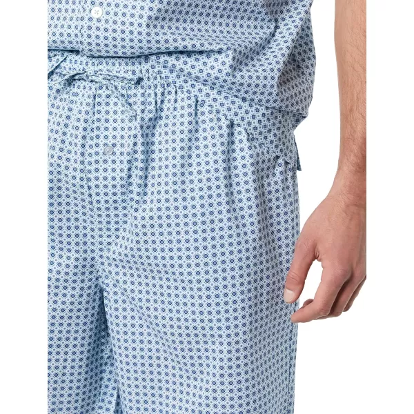 Amazon Essentials Mens Lightweight Woven Notch Collar Short Pajama SetBlue Geo Print