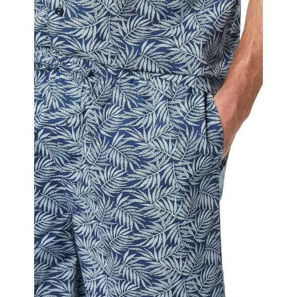 Amazon Essentials Mens Lightweight Woven Notch Collar Short Pajama SetBlue Navy Palm Leaf