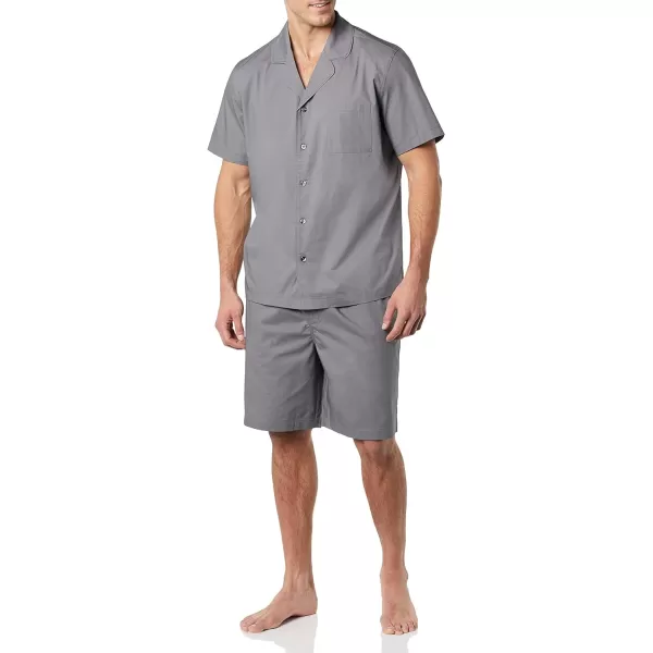 Amazon Essentials Mens Lightweight Woven Notch Collar Short Pajama SetCharcoal