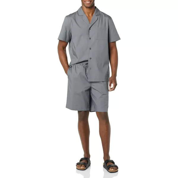 Amazon Essentials Mens Lightweight Woven Notch Collar Short Pajama SetCharcoal