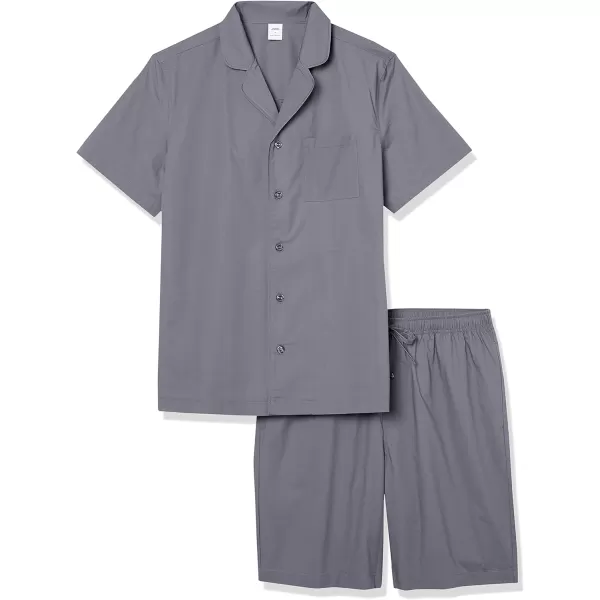 Amazon Essentials Mens Lightweight Woven Notch Collar Short Pajama SetCharcoal