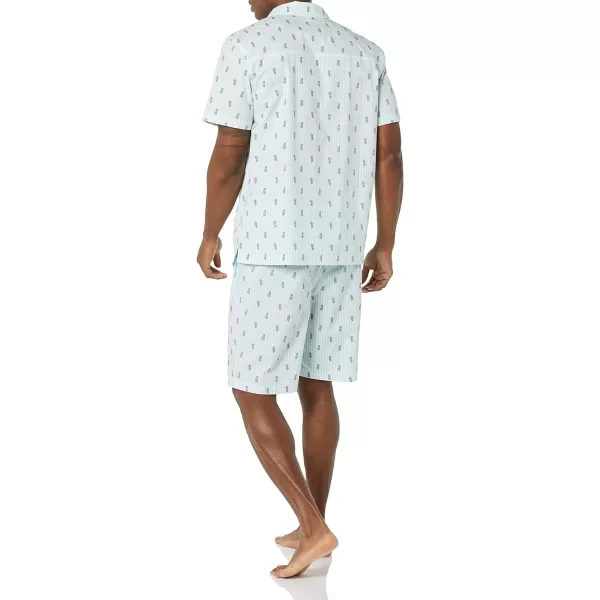 Amazon Essentials Mens Lightweight Woven Notch Collar Short Pajama SetLight Blue Pineapple