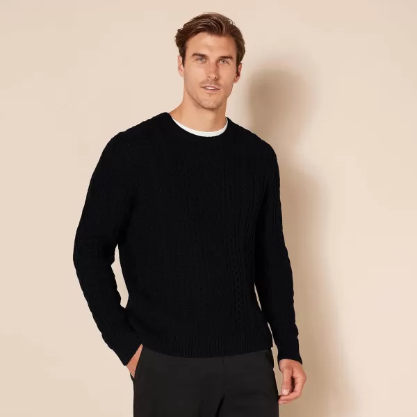 Amazon Essentials Mens LongSleeve 100 Cotton Fisherman Cable Crewneck SweaterBlack