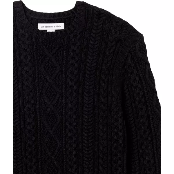 Amazon Essentials Mens LongSleeve 100 Cotton Fisherman Cable Crewneck SweaterBlack