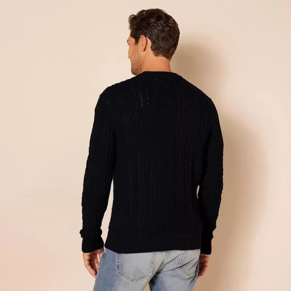 Amazon Essentials Mens LongSleeve 100 Cotton Fisherman Cable Crewneck SweaterBlack