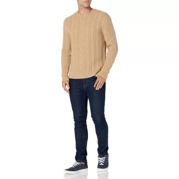 Amazon Essentials Mens LongSleeve 100 Cotton Fisherman Cable Crewneck SweaterCamel