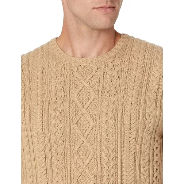 Amazon Essentials Mens LongSleeve 100 Cotton Fisherman Cable Crewneck SweaterCamel