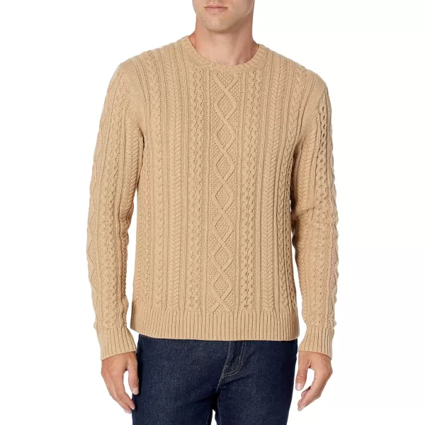 Amazon Essentials Mens LongSleeve 100 Cotton Fisherman Cable Crewneck SweaterCamel