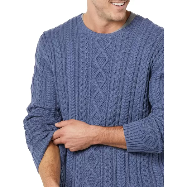 Amazon Essentials Mens LongSleeve 100 Cotton Fisherman Cable Crewneck SweaterDark Blue