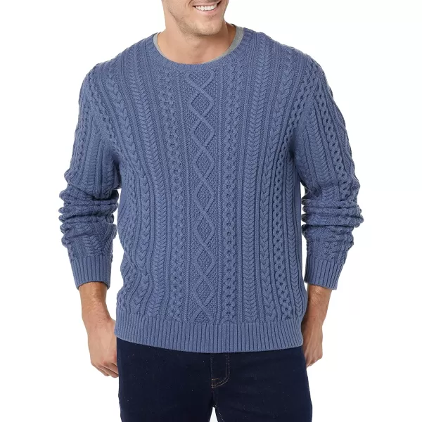 Amazon Essentials Mens LongSleeve 100 Cotton Fisherman Cable Crewneck SweaterDark Blue