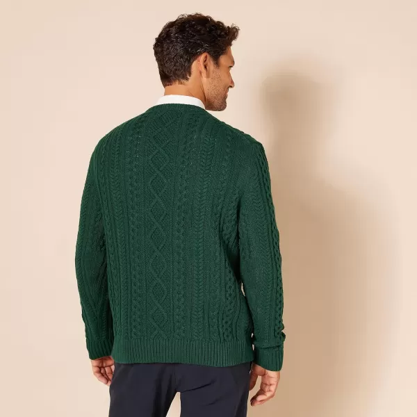 Amazon Essentials Mens LongSleeve 100 Cotton Fisherman Cable Crewneck SweaterDark Green